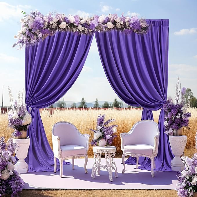 Purple Backdrop Curtains 2 Panels-Wrinkle-Free Purple Curtains Polyester Photography Drapes for Baby Shower Birthday Party Photo Background Backdrop Stand- 8 X10FT