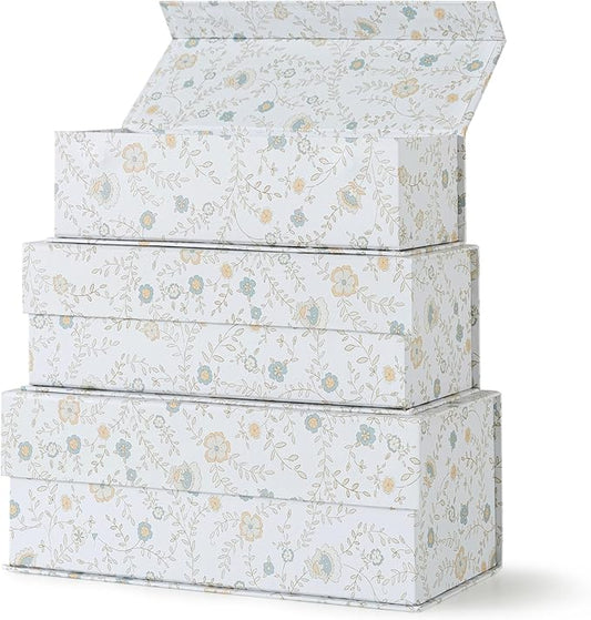Soul & Lane Decorative Storage Boxes with Lids, Set of 3 Memory Keepsake Boxes with Magnetic Closure, Cardboard Storage for Photos, Documents, Gifts, Home Decor, Ivory Lace