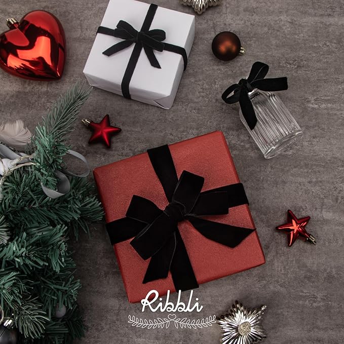 Ribbli Black Velvet Ribbon 5/8 Inches Continuous 25 Yard Spool Black Christmas Ribbon for Gift Wrapping Crafts Home Decor