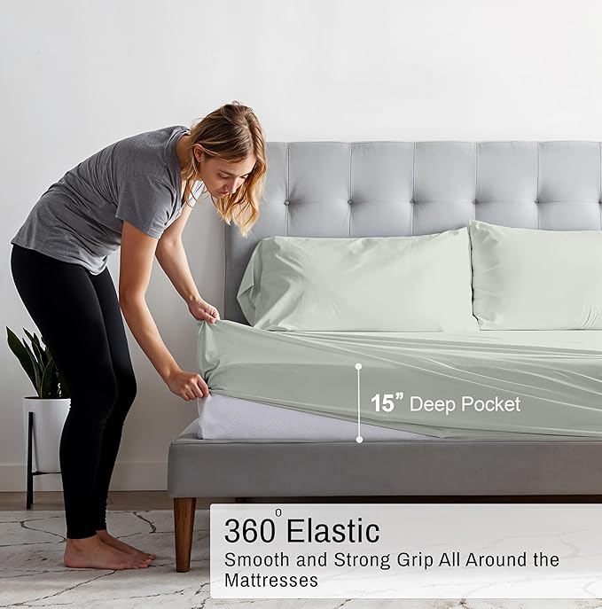 RUVANTI 100% Organic Cotton Sheets Full Size, Percale Weave, GOTS Certified, 4-Piece Set, Deep Pocket 15", Crisp & Breathable, Soft Durable Bedding, Sábanas Algodón Orgánico – Mineral Gray