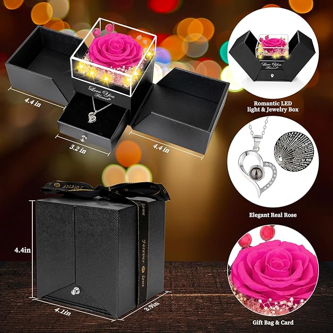Preserved Burgundy Real Rose-Eternal Flowers Rose Gifts for Mom Grandma Wife Girlfriend on Mothers Day Birthday