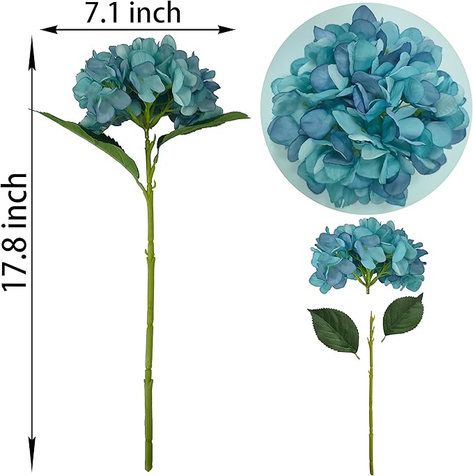 Blue Hydrangea Artificial Flowers,6 Pcs Faux Hydrangea Flowers,Artificial Hydrangeas Flowers with Stems,Fake Hydrangeas,Silk Hydrangeas Flowers with Stems for Home Decor (6, Blue)