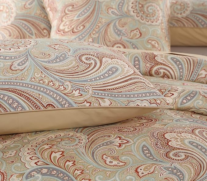 VM VOUGEMARKET Bohemian Damask Duvet Cover Queen,3 Pieces Boho Paisley Bedding Set,Silky Lightweight Egyptian Cotton Duvet Cover with Button Closure-Queen,Gold