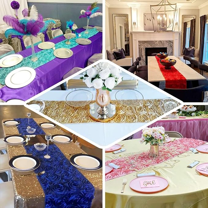 Efavormart Wonderland Rosette Premium Table Runners for Weddings Party Banquets Decor Fit Rectangle and Round Table - Red