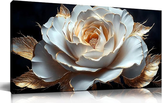 Large White Flower Canvas Wall Art for Living Room Bedroom Home Office Black and White Flower Picture Modern Canvas Prints Framed Wall Decor Artwork Size 20x40