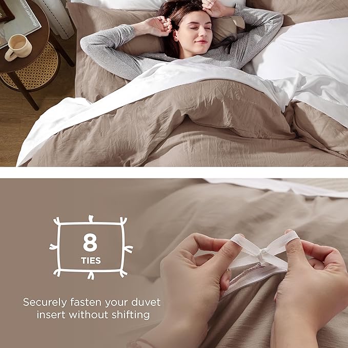 Bedsure Khaki California King Duvet Cover - Prewashed Cotton-Like Extra Soft Bedding Set, Includes 1 Cal King Duvet Cover 104x98 Inches with Zipper Closure & 2 Pillow Shams, Comforter Not Included