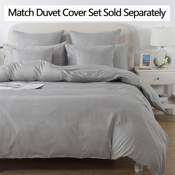 FADFAY Black Plaid Twin Size Sheets 100% Cotton Geometric Checker Bedding Teens Grid White Gingham Pattern College Bedding Deep Pocket Sheets with 2 Pillowcases Ultra Soft 4pcs, Twin Size