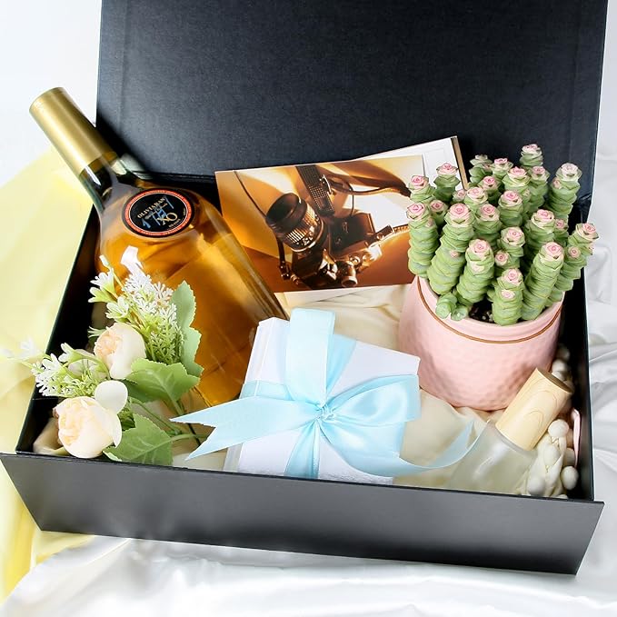 Aimyoo Galaxy Black Collapsible Gift Box with Magnetic Closure Lids 10.5x7x3 in, Bridesmaid Groomsmen Proposal Box, Medium Rectangle Box for Present Graduation Storage 3 Pack