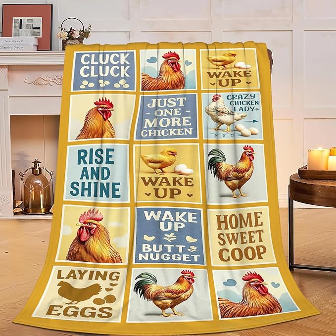 Chicken Blanket Rooster Throw Blanket Farm Animal Soft Cozy Fleece Fuzzy Stuffed Plush Flannel Gifts for Girls Women Boys Kids Adults 50"X60"