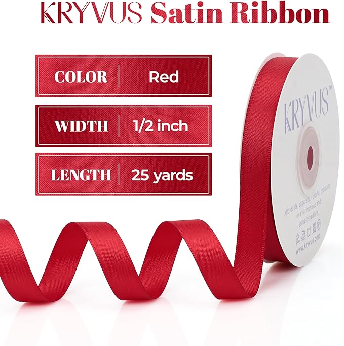 Red Satin Ribbon, Double Faced 1/2 Inch X 25 Yards Red Ribbon, Premium Satin Ribbons for Gift Wrapping, Crafts, Hair Bow Making, Sewing, Flower Bouquet, Wedding Party Decor