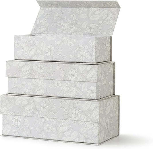 Soul & Lane Decorative Storage Boxes with Lids, Set of 3 Memory Keepsake Boxes with Magnetic Closure, Cardboard Storage for Photos, Documents, Gifts, Home Decor, Subtle Bloom
