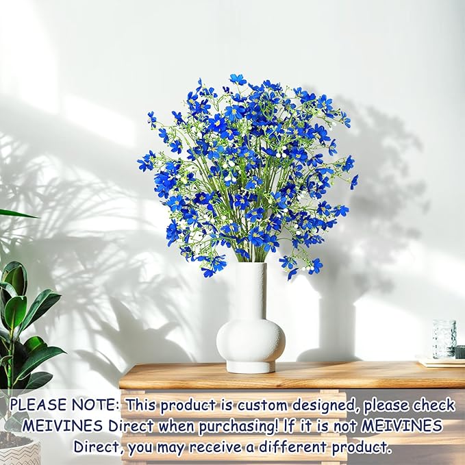 Artificial Flowers 8PCS Silk Flowers with Long Stems, Fake Flowers Bulk Fake Babys Breath, Royal Blue Flowers for Tall Vase Outdoor Garden Wedding Party Home Table Centerpiece