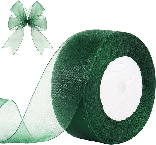 1-1/2 Inch x 50 Yards Sheer Organza Ribbon Chiffon Ribbon for Gift Wedding Flower Bouquet Wrapping Decorations Crafts (Dark Green)
