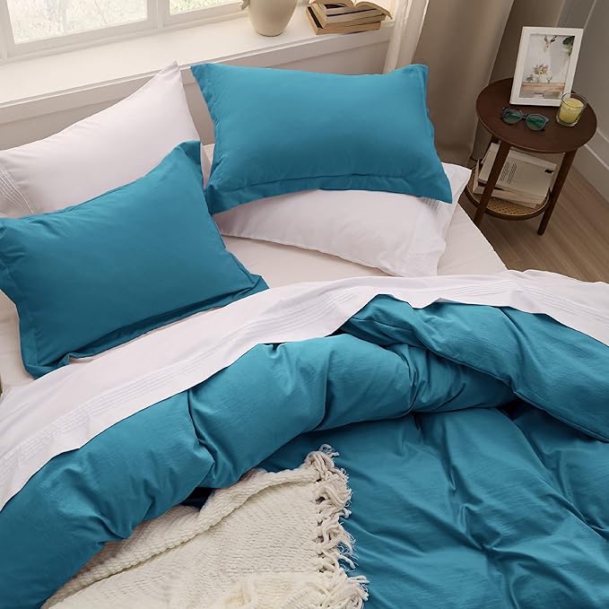 Bedsure Teal Duvet Cover King Size - 3 Pieces Prewashed Cotton-Like Extra Soft Bedding Set, Includes 1 Duvet Cover 104x90 Inches with Zipper Closure & 2 Pillow Shams, Comforter Not Included