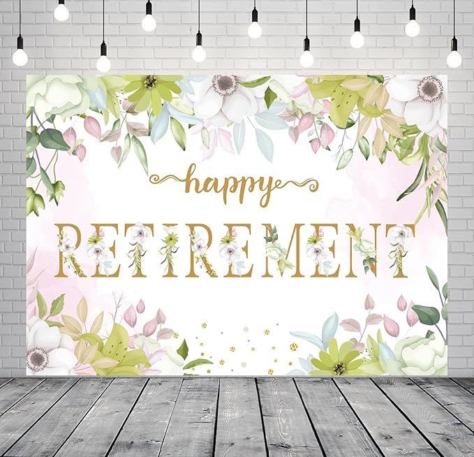 BELECO 5x4ft Fabric Floral Happy Retirement Backdrop Watercolor Leaves Flowers Retirement Background Retirement Party Decorations Banner Photo Booth Shoot Studio Props