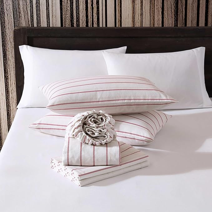 Eddie Bauer - King Bed Sheets, Cotton Flannel Bedding Set with Matching Pillowcases, Brushed for Extra Softness, Deep Pocket, Oeko-Tex Certified (Cooper Falls Red)