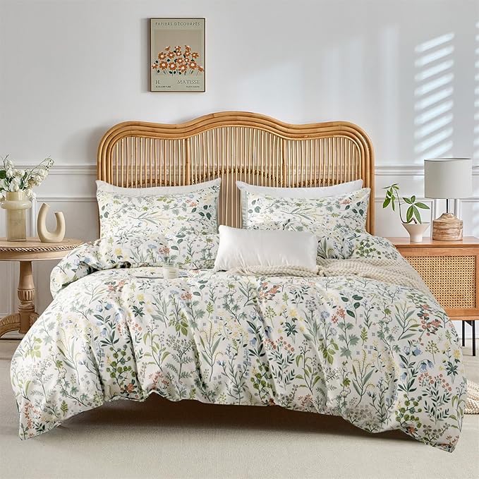 VM VOUGEMARKET Green Comforter Set Full Size Soft Microfiber Bedding Set Forest Theme Botanical Comforter with 2 Pillowcases for Girls Women