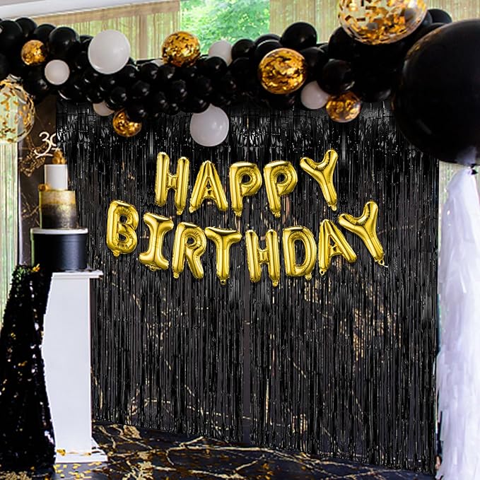 20 Pack Black Party Streamers Backdrop Tinsel Foil Fringe Curtains Halloween Party Decorations Birthday Wednesday Twilight Party Decorations Graduation Wizard Party Supplies