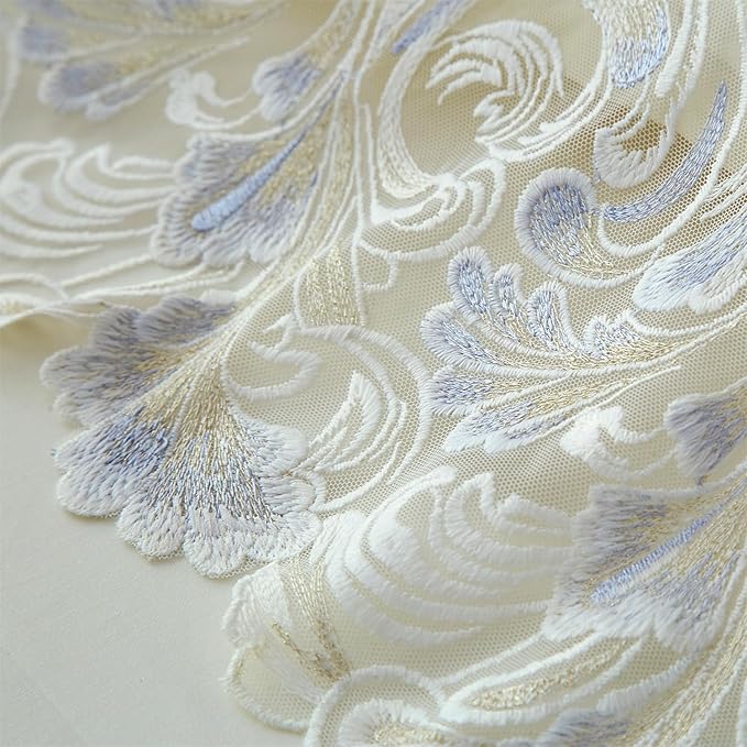 mixinni Luxury Satin Duvet Cover Set with Embroidery Lace, Silky Soft Bedding Set (1 Duvet Cover + 2 Pillowcases), Cream White - Elegant Bedroom Comforter Cover, Vintage Royal Style-King Size