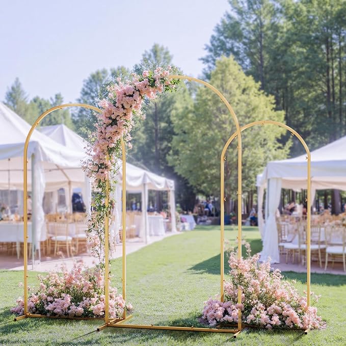 Set of 3 Metal Arch Backdrop Stand with Cover Set, (7.2FT, 6.6FT, 6FT Wedding Arch and Cover Set), Backdrop Arch for Party, Baby Shower, Birthday, and Graduation Ceremony