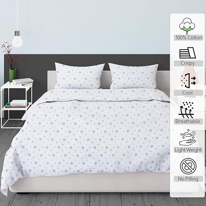 RUVANTI 100% Cotton Twin Sheets Set, 3 Pieces, Soft & Breathable Percale Weave Bedding, Deep Pocket 16", Hotel Standard, Crisp Cool Feel, Durable, Perfect Floral Bed Sheet, Phulkari