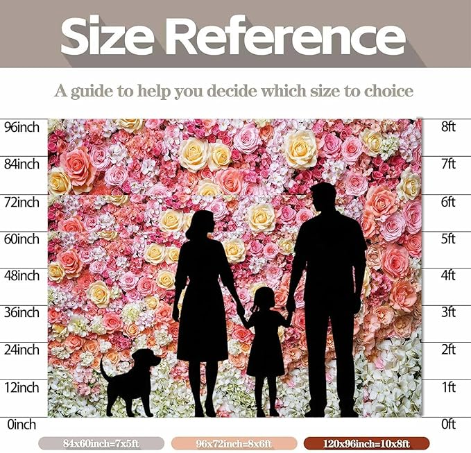 8 x 6 ft Flower Backdrop for Photography Pink Floral Flowers Girls Birthday Baby Shower Mother's Day Wedding Photo Background Cake Table Decoration Supplies Studio Props Banner