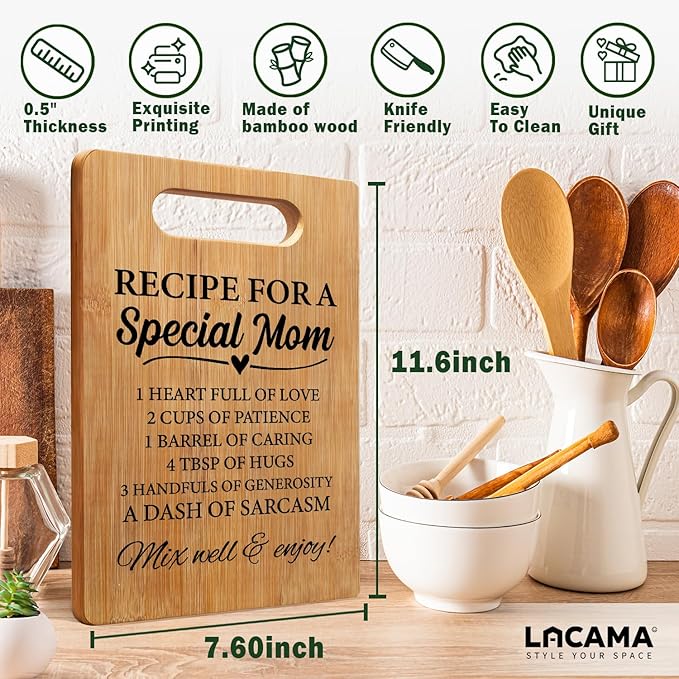 Lacama Kitchen Gifts for Mom, Cute Cutting Board for Mom Christmas Birthday Gifts from Daughter Son, Mother Cutting Board, Mom Gift for Mothers Day