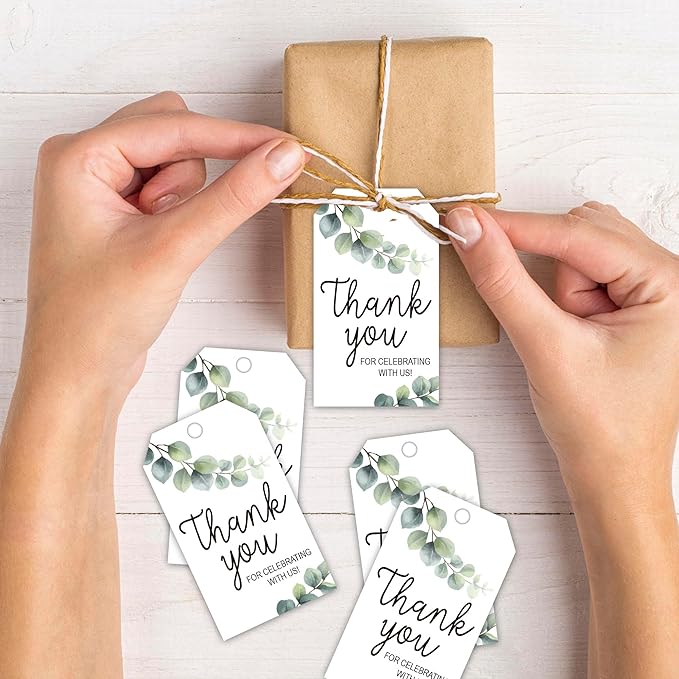 Thank You for Celebrating with Us Tag, 50 Pcs Thank You Paper Lables, 2x3 Inch Floral Gift Tags with String for Wedding Birthday Baby Shower Bridal Shower, Party Decoration-A04