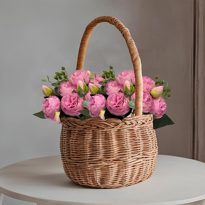 Artificial Peony Flowers, 4Pcs Silk Peonies Fake Peony Bouquets for Home Wedding Office Party Decor (Pink)