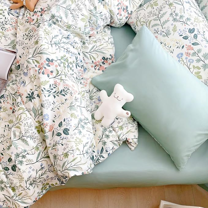 HighBuy King Cotton Duvet Cover Set Aesthetic Floral Bedding Sets Cozy Cotton Cottagecore Flower Duvet Cover Set King Vintage Style Luxury Soft Chic Boho Floral Bedding Collection for Women Girl