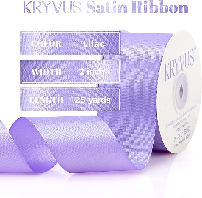Lilac Satin Ribbon, Double Faced 2 Inch X 25 Yards Lilac Ribbon, Premium Satin Ribbon for Gift Wrapping, Crafts, Hair Bow Making, Sewing, Flower Bouquet, Wedding Party Decor