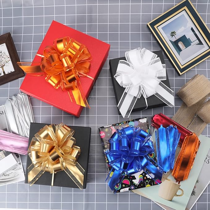 12 Pieces Pull Bow Wrapping Pull Bow Ribbon Pull Bows for Wedding Baskets,6 Inches Diameter Gift Bows, Large Bows for Presents. (Wine red)
