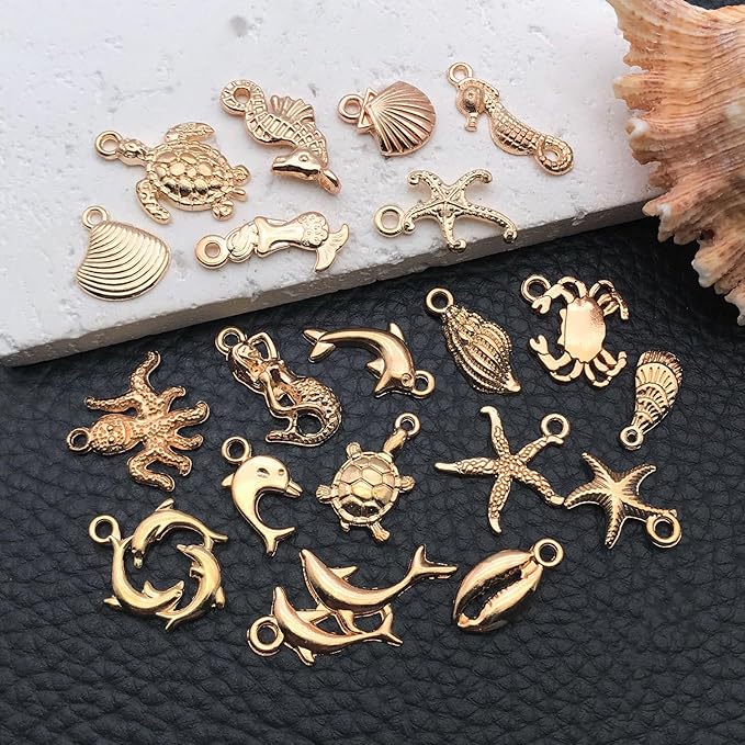 WOCRAFT 60pcs KC Gold Ocean Charms Bracelet Charms for Jewelry Making Sets DIY Necklace Bracelet Keychain Crafting Charms Kit Craft Supplies (SN884)