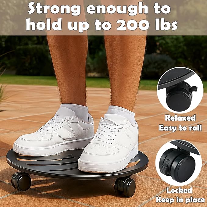 1-Pack 12 Inches Round Metal Plant Caddy with Wheels Heavy Duty Large Rolling Plant Stand Indoor Outdoor Wheeled Planter Dolly Cart with Lockable Casters Flower Pot Mover Roller Trolley, Black