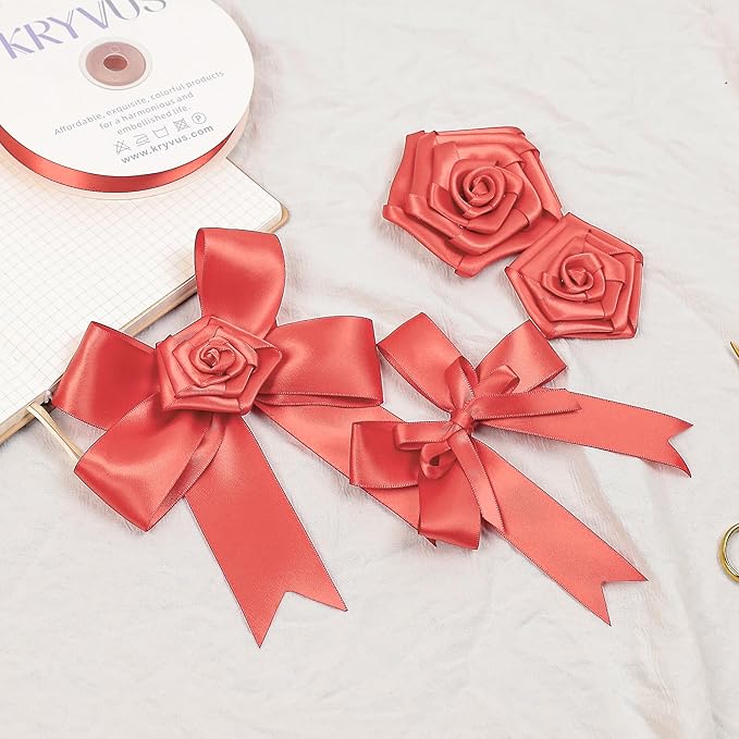 Coral Satin Ribbon, Double Faced 7/8 Inch X 50 Yards Coral Ribbon, for Gift Wrapping, Crafts, Hair Bow Making, Sewing, Flower Bouquet, Wedding Party Decor