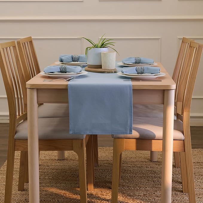 Encasa XO Table Runner 13"x94" Long | Cotton Canvas Fabric | B Grey Solid Color | Machine Washable & Durable