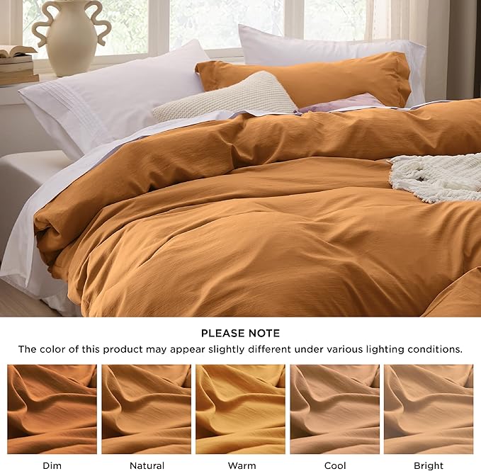 Bedsure Honey Ginger Duvet Cover Queen Size - 3 Pieces Prewashed Cotton-Like Extra Soft Bedding Set, Includes 1 Duvet Cover 90x90 Inches with Zipper Closure & 2 Pillow Shams, Comforter Not Included