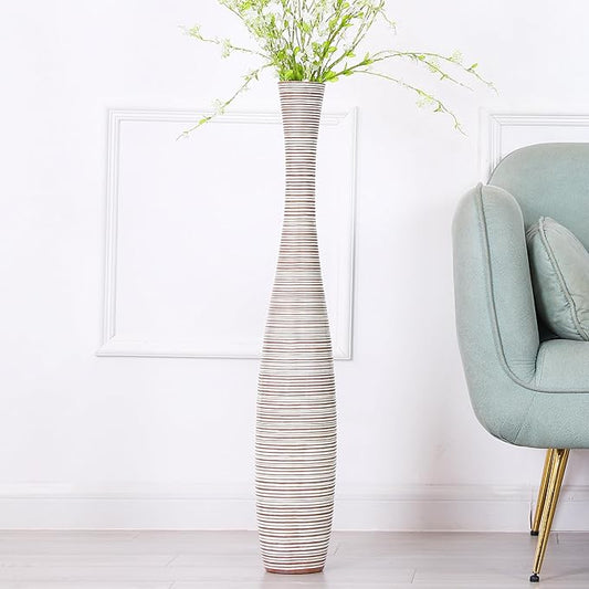 Leewadee Decorative Tall Floor Vase for Living Room Decor, 34 inches, White Wash, Resin