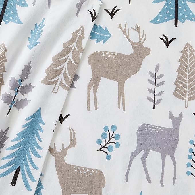 Market & Place 100% Turkish Cotton Flannel Sheet Set | 4 Piece Deep Pocket Novelty Cozy Winter Bed Sheets | Double Brushed for Extra Softness & Comfort | Alpine Collection (Full, Holiday Deer)