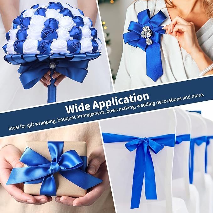 1-1/2 Inch Wide Royal Blue Satin Ribbon, 50 Yards Solid Polyester Fabric Ribbon for Roses Making, Gift Wrapping, Christmas, Wedding Decorations, Crafts, Bows
