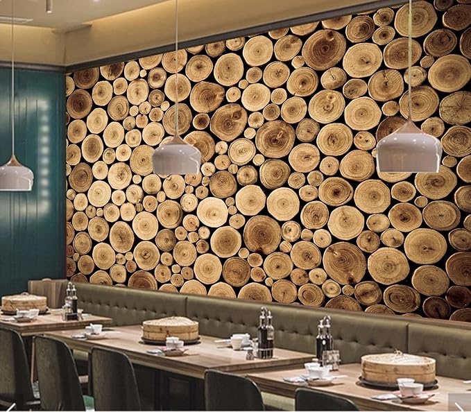 Eierme-Round Teak Wood Stump Background Mural Wallpaper Peel and Stick 137" x 102"