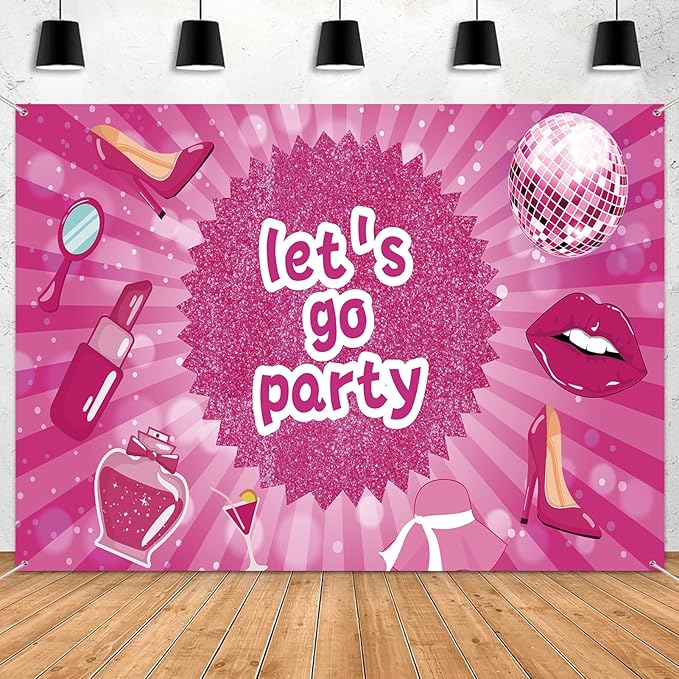 7x5ft Shiny Pink Neon Happy Birthday Decoration Backdrop for Princess Lady Girls Women Theme Party Glitter Pink Bokeh Table Wall Decorations Banner Sparkle Birthday Photo Booth Background