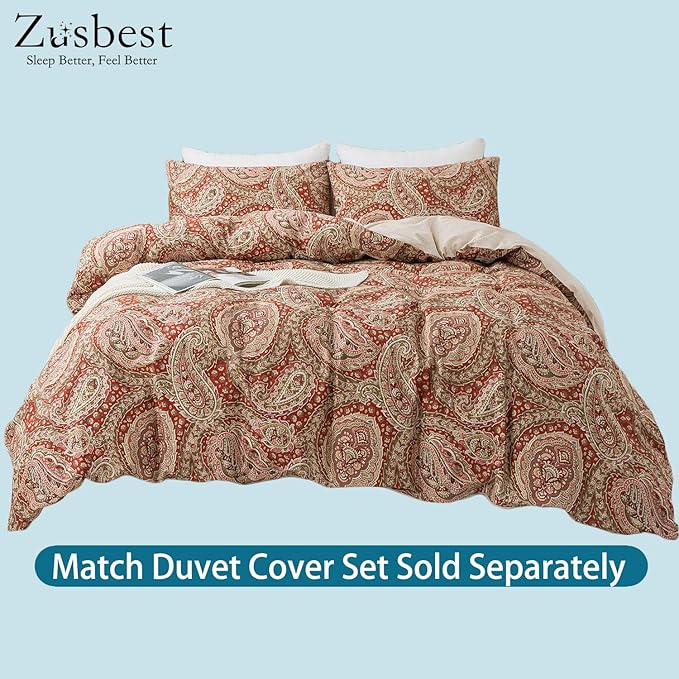 Zusbest King Size Sheets 100% Cotton Burgundy Red Paisley Patterned Bed Sheet Set Luxury Soft Breathable Crispy Cooling Percale Printed Deep Pocket Boho Bed Set 17.5 Inches, 4 Pieces