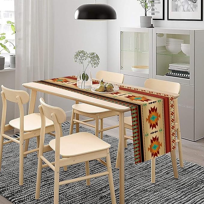 Aztec Southwest Table Runner, Ethnic Style Geometric Triditional Kitchen Table Runners Table Setting Decor for Garden Farmhouse Wedding Party Holiday Dinner Home, 13x120 Inch