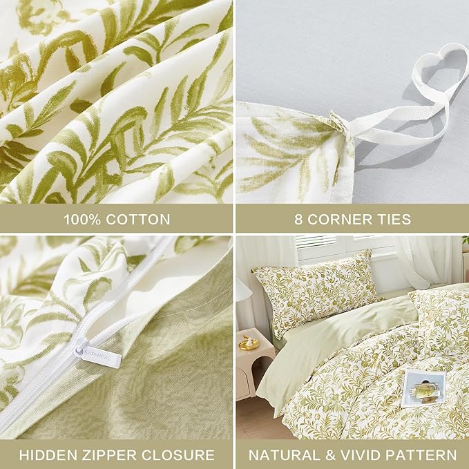 SAPHREAS Botanical Leaves Duvet Cover Set King Size 3pcs Yellow Leaf Leaf Bedding Comforter Cover Set 100% Cotton Soft 1 Duvet Cover 2 Pillow Shams, Comforter Not Included