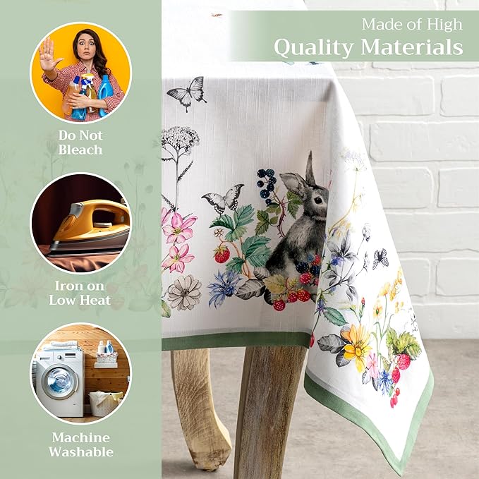 Maison d' Hermine Table Cloth Rectangle Table 100% Cotton 70 x 108 Inches Tablecloth Reusable Decorative for Dining Room, Farmhouse, Home, Party, Festive & Wedding Spring Summer - Printemps