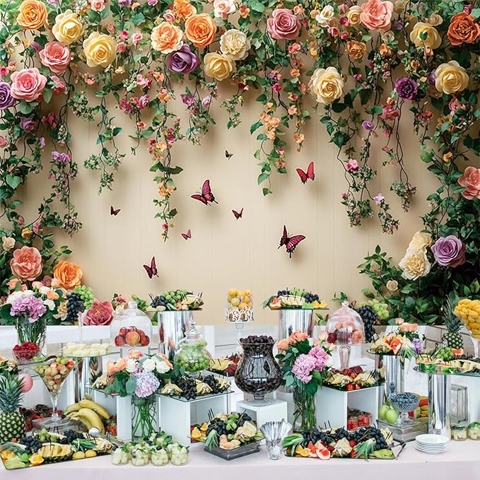 Baocicco 5x3ft Flowers Wall Photography Background Butterfly Spring Floral Botanical Banner Backdrop Vintage Wedding Birthday Backdrop Decorations Girls Party Table Cake Decoration Photo Props