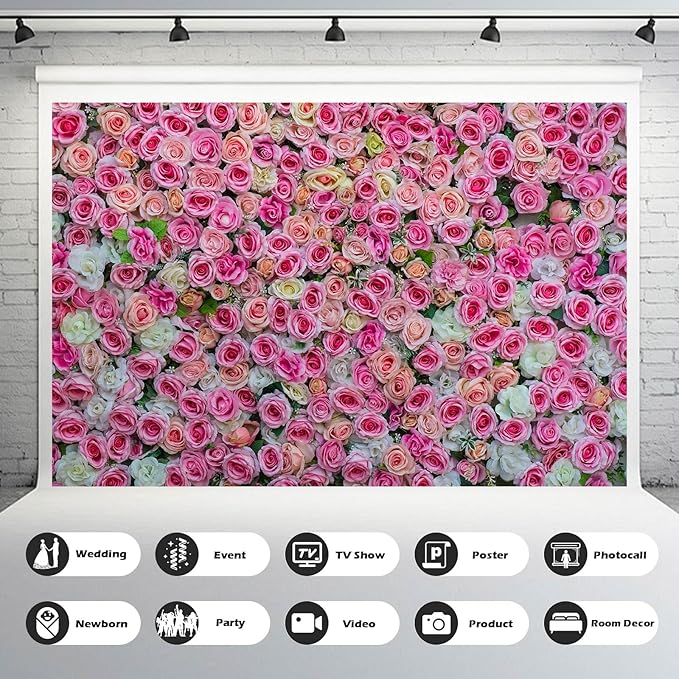 Colorful Flowers Backdrop Pink Red Roses Flowers Floral Wall Photography Background Anniversary Birthday Baby Shower Wedding and Love Backdrops Decor Children Adults Video Studio Prop 6x4ft