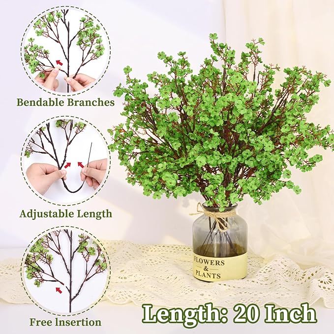Yastouay 10 Pcs St Patricks Day Decorations, Silk Green Flowers Babys Breath Flowers Artificial Bulk, Spring Fowers Artificial for Decoration for DIY Home Centerpiece Table Decor