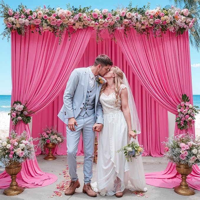 Hot Pink Backdrop Curtain 4 Panels-Wrinkle-Free Polyester Photography Drapes for Wedding Party Photo Background Decorations- 16 X10FT (Hot Pink)